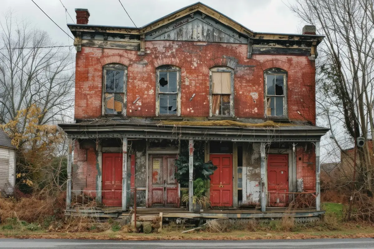 An old, fixer-upper house with a Victorian design