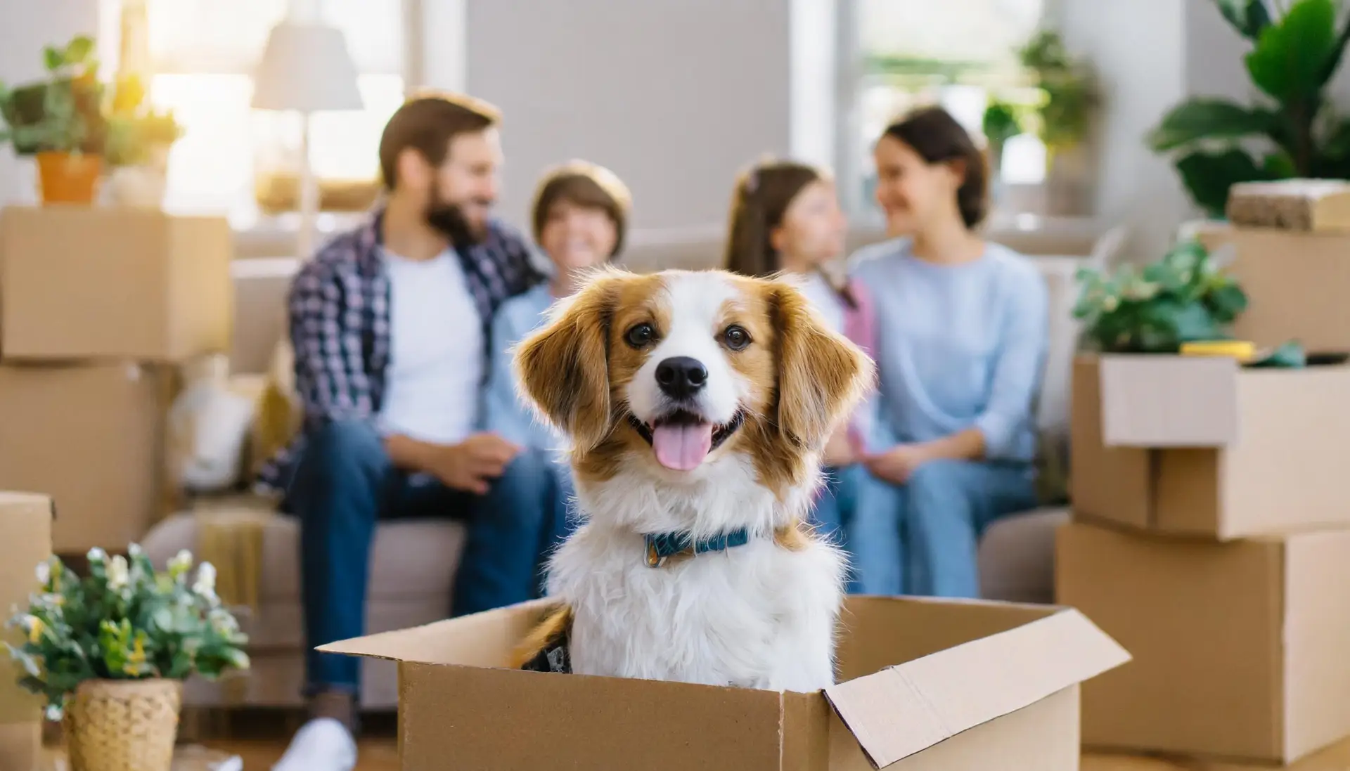 Moving with pets, like the family shown here, can be stressful to the animal